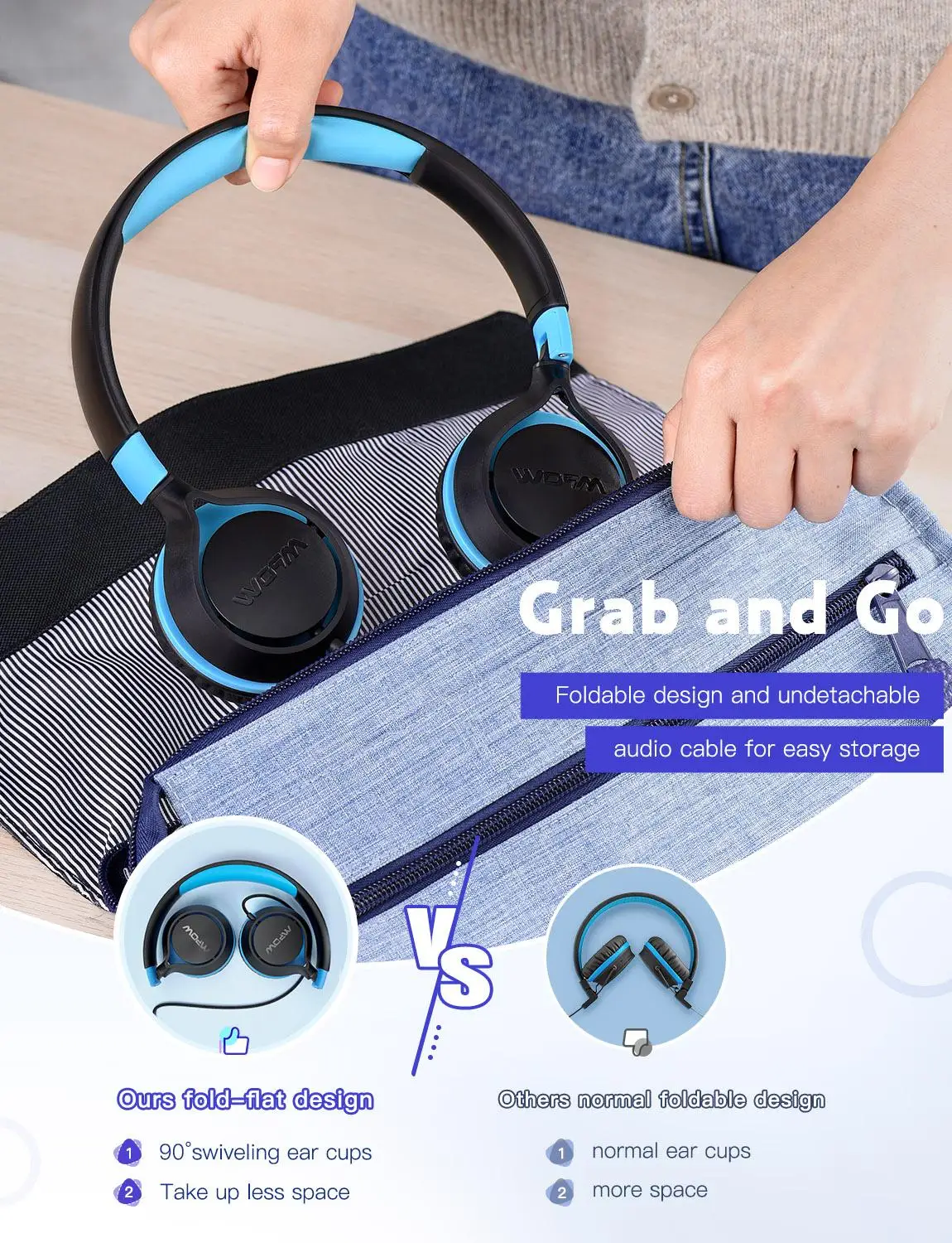 Mpow CHEI Kids Headphones Wired Volume Limit Teens Children Earphone Fold able Adjustable Headset For PC Cellphone Tablet Travel