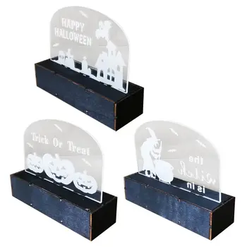 

Wood Acrylic Halloween Ghost Witch Pumpkin Decoration LED Light for Haunted House Ornaments