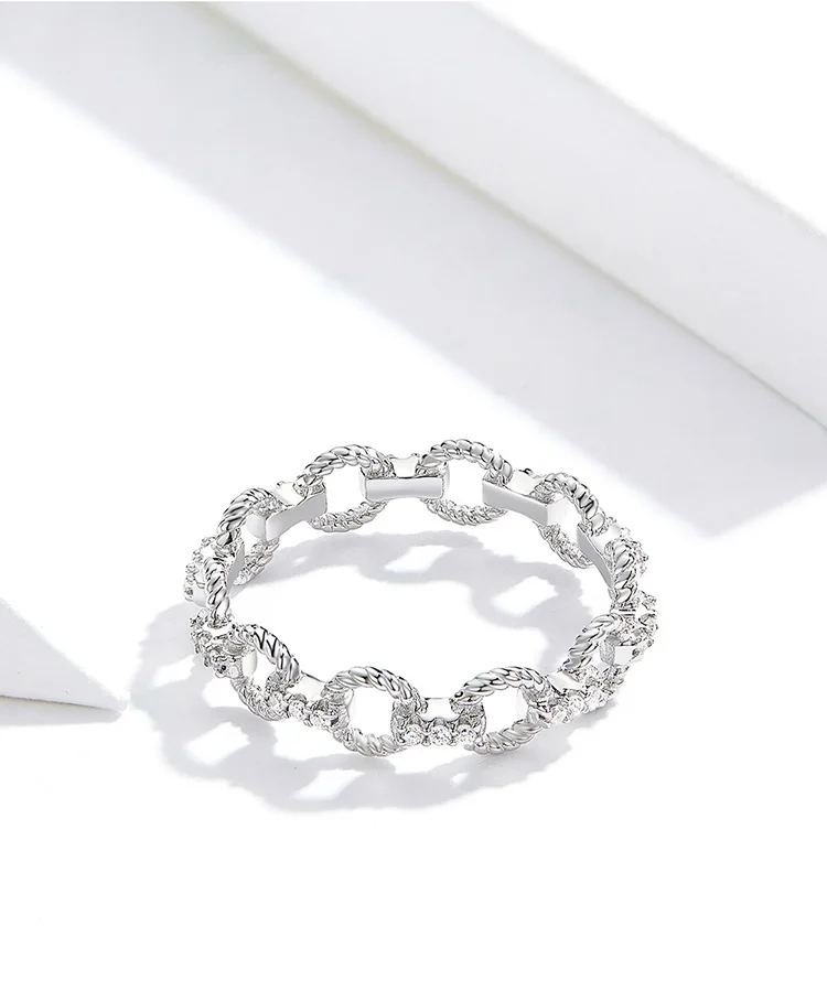 Voroco настоящий 925 пробы Серебряное кольцо геометрический простой дизайн цепи палец кольца для женщин унисекс хорошее ювелирное изделие BKR576