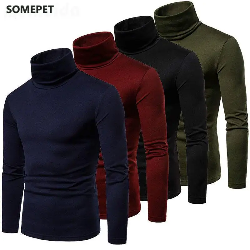 Ropa nueva de invierno para hombre, Jersey de algodón cálido con cuello alto, Tops, moda