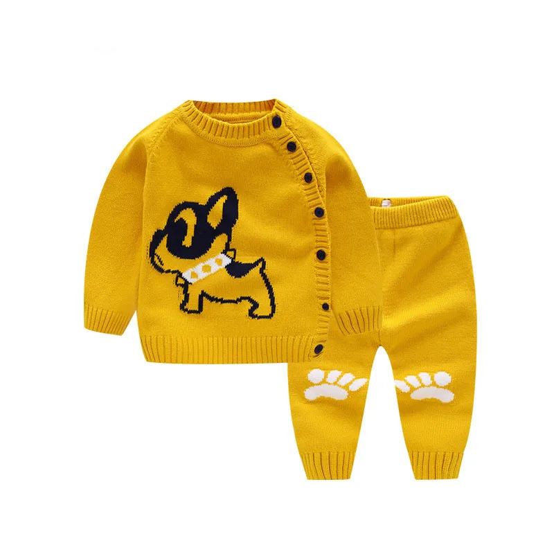 Oeak/осенний свитер для новорожденных девочек; топы+ брюки; Комплект для малышей; детская одежда; Спортивный костюм для девочек; вязаный костюм для мальчиков; комплекты одежды для детей