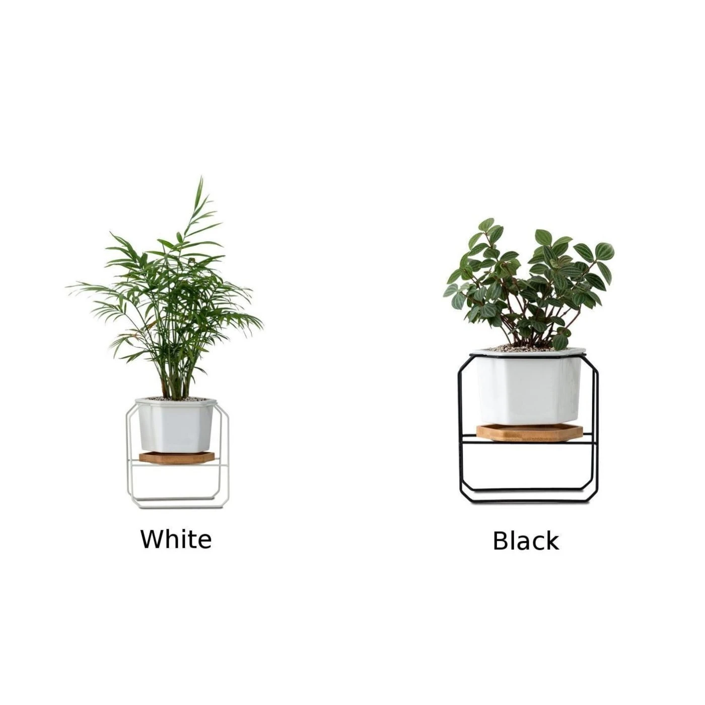 Ceramic Plant Pot+ Iron Display Rack Garden Home Flower Pot Holder Set New