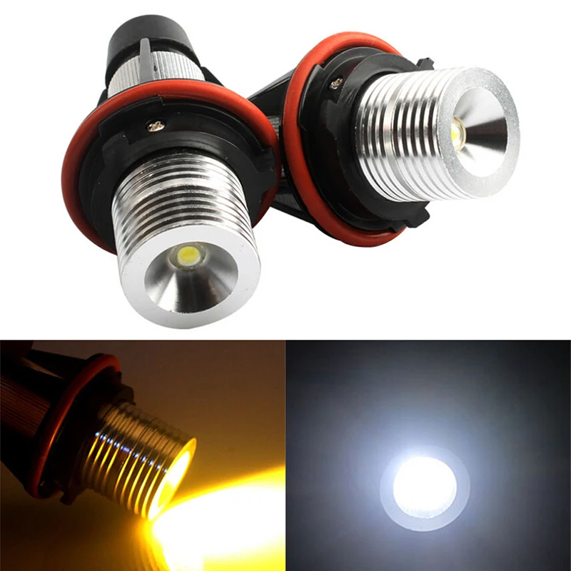 LED 엔젤 아이 링 마커 사이드 라이트, 화이트 옐로우 LED 전구, E39 E60 E87 X5, 1PC