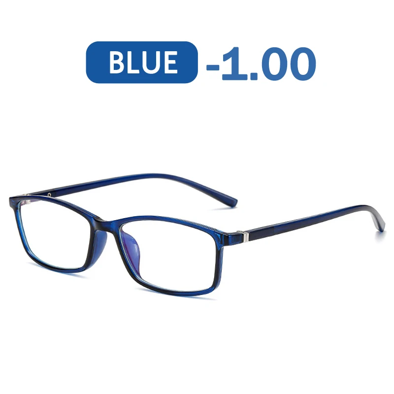 Blue -100 Iboode 0-1,0-1,5-2,0-2,5-3,0-3,5-4,0 готовой близорукость очки Для мужчин Для женщин от вредного синего излучения квадратный студент очки для близоруких каркасные - Цвет оправы: Blue -100