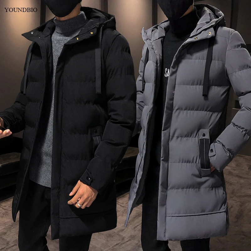 Men Jacket Casual Fashion Mid-Length Trendy Jacket Warm and Windproof High-Value Motorcycle Hooded Cotton-Padded Jacket