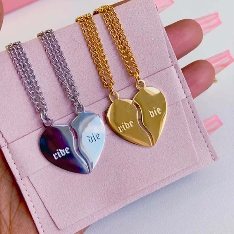 

Broken Heart Necklace Customized Double Name Pendant Necklaces Stainless Steel Jewelry Couple Gift 2 Pcs/ Set Wholesale