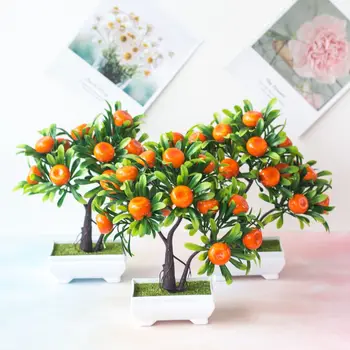 

new Artificial Bonsai Plants Orange Tree Potted For Home Decoration Flower Wedding Room Fake Potted Hotel Party Decoration