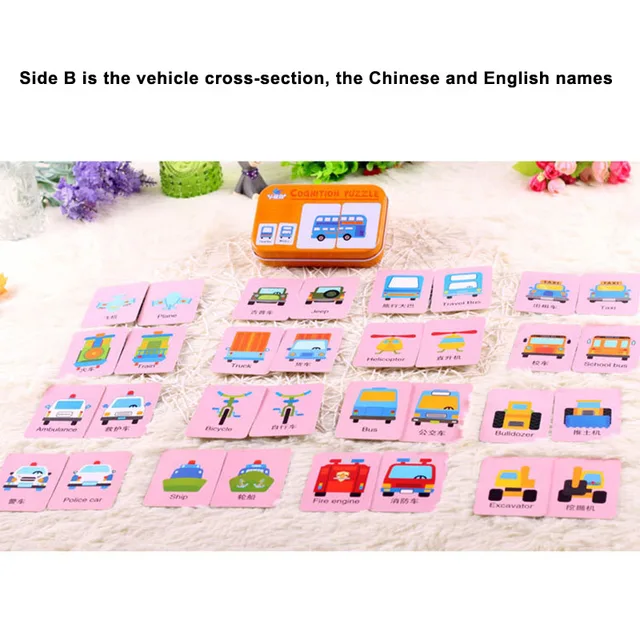 Kids Montessori Wooden Puzzle Toys Animal Graph Match Card Game Early Educational Materials Double-sided Puzzle Toy For Children 6