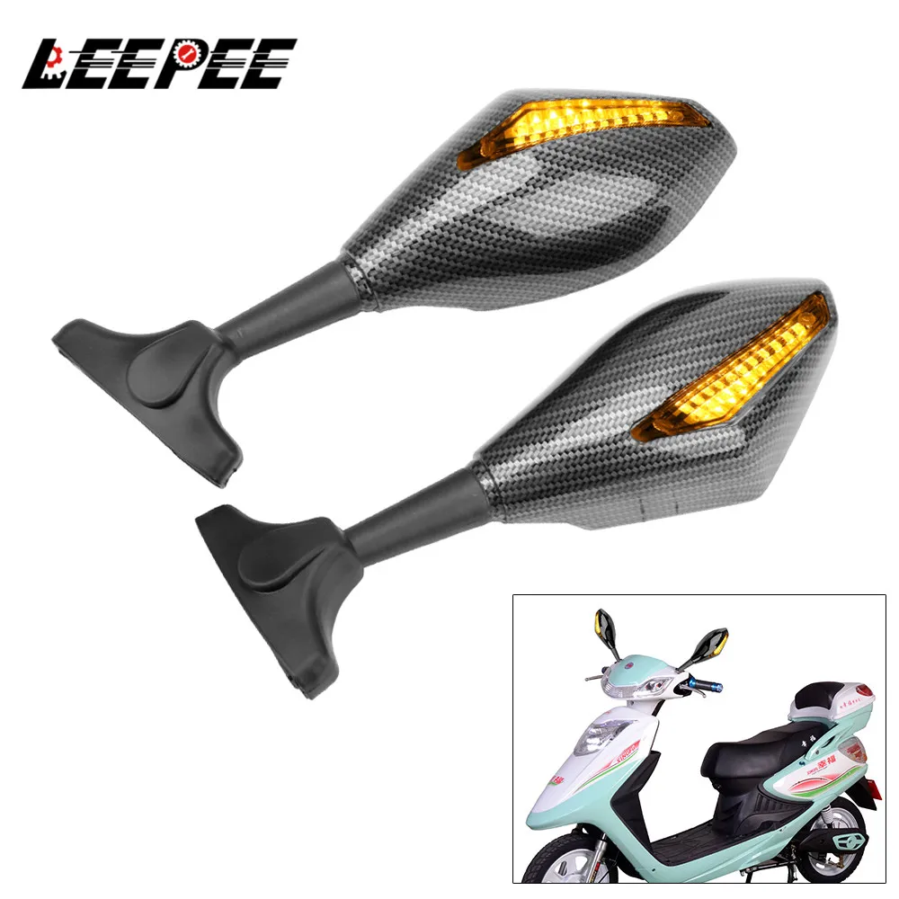 A Pair Universal Motorcycle LED Turn Signal Mirrors Integrated Side