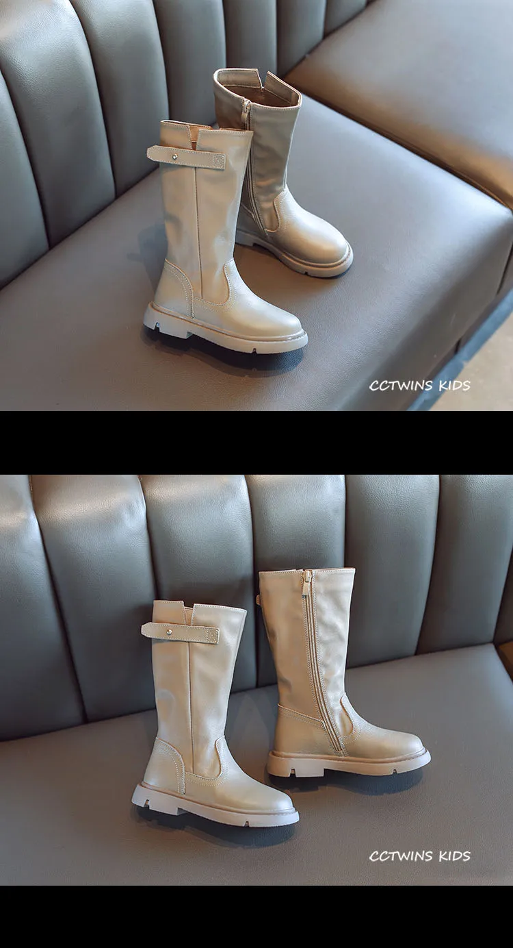 CCTWINS/детская обувь; коллекция года; сезон осень; детская обувь из искусственной кожи; Детские брендовые сапоги до колена; модные черные сапоги для девочек; для малышей; HB049