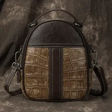 Первый слой воловьей кожи рюкзак женский рюкзак маленькая сумка известный бренд ранец из натуральной кожи крокодиловый узор женский рюкзак