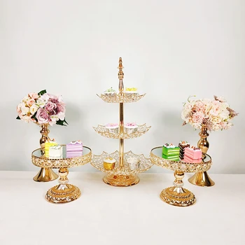 

1pcs -9pcs 3 tiers new style crystal high grade electroplate mirror cake stand metal wedding cake rack cake tray