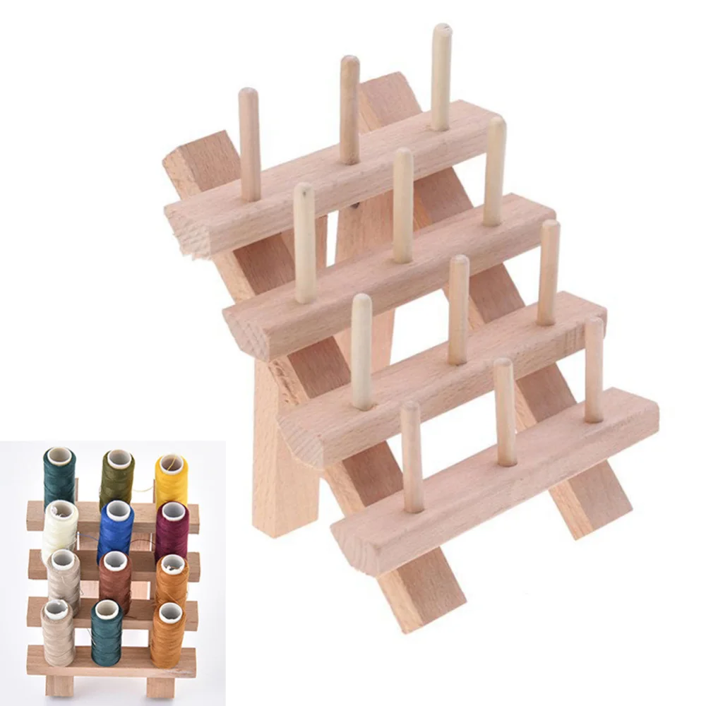 

New Wall Mount 12 Spool Cone Embroidery Machine Sewing Storage Holder Foldable Wood Thread Stand Rack Holds Organizer