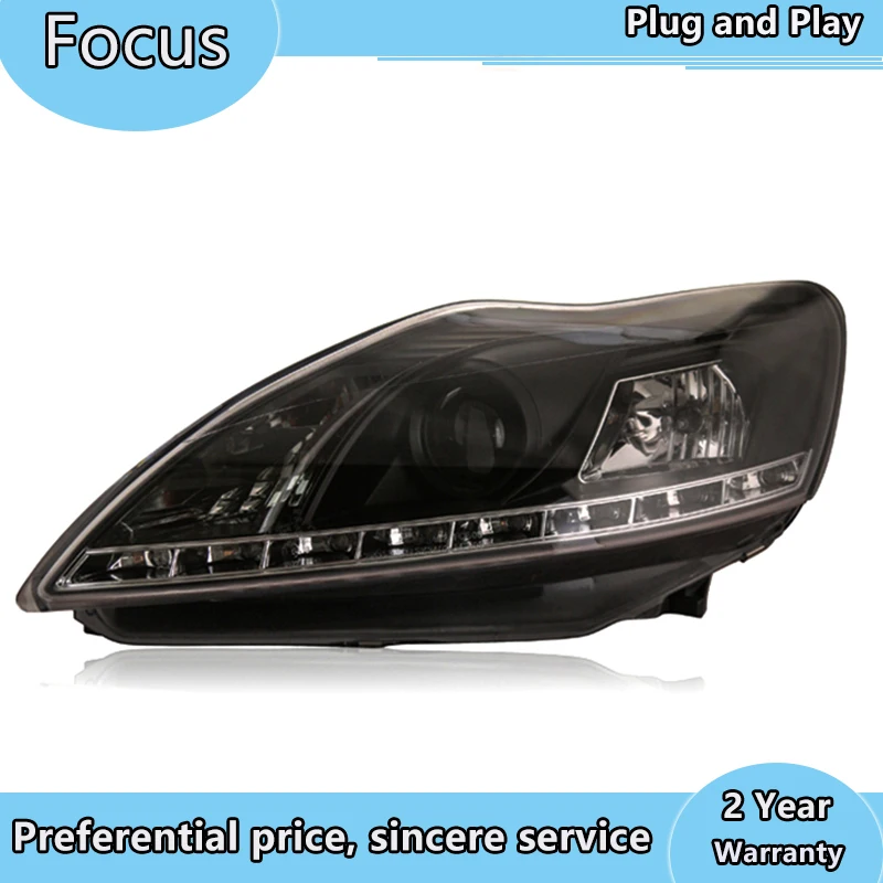 Головной светильник в сборе для Ford Focus 2009 2010 2011 левый и правый светодиодный ходовой светильник DRL и Желтый поворотный сигнальный светильник