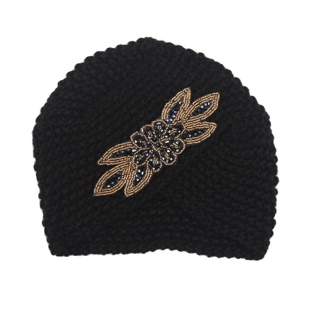 Модные женские шапки s зимние теплые Стразы в виде листьев вязаные крючком тюрбан Лыжная Шапка Кепка Новые шапки для женщин