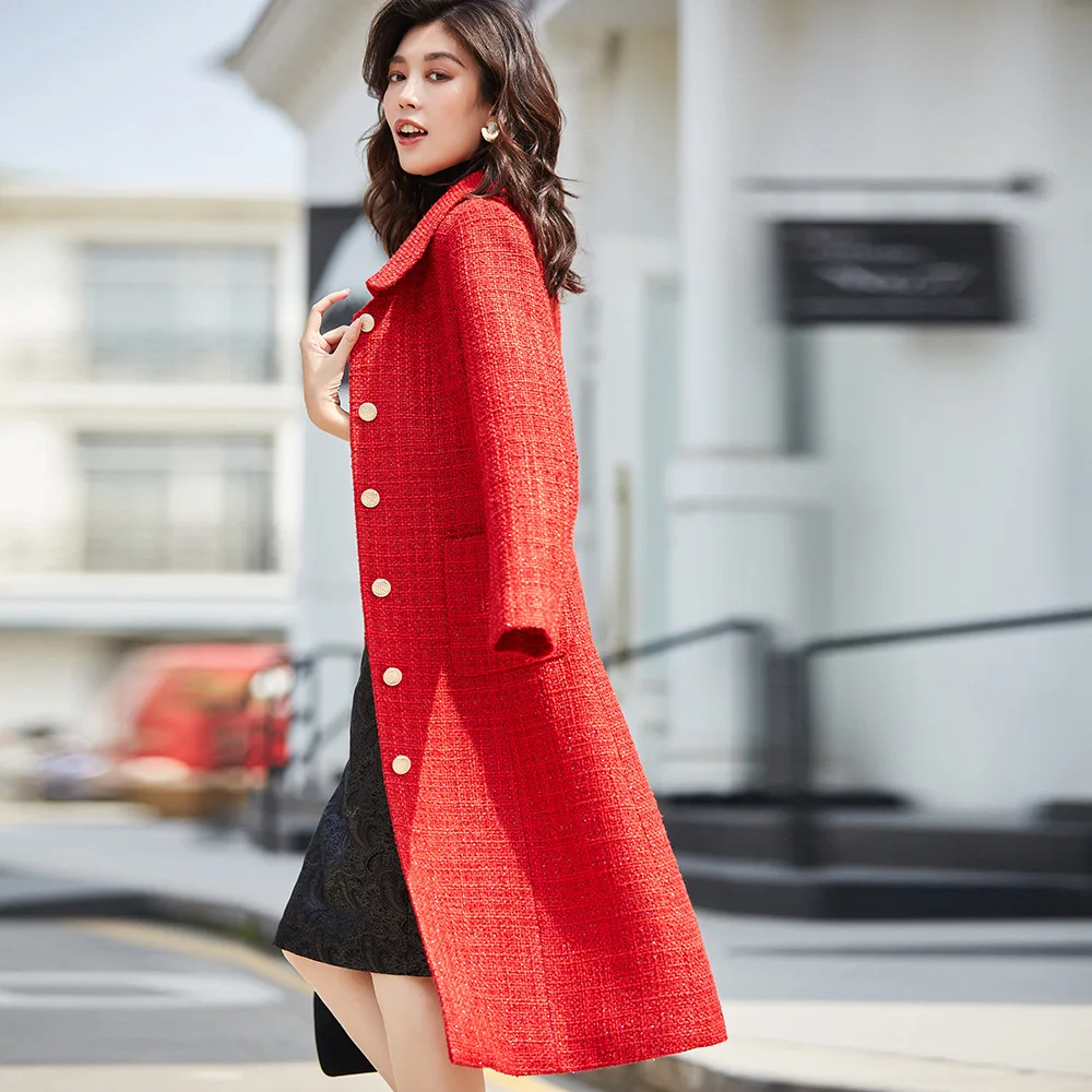 Новинка, блестки, талия, лацканы, Ретро стиль, темперамент, классический твид, небольшой аромат, пальто, Женское шерстяное пальто, женские пальто, клетчатое пальто
