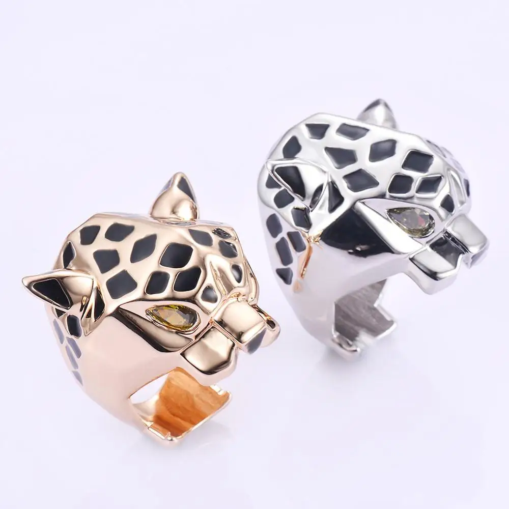 High Quality Leopard Man Woman Cocktail Statement Ring Green Zircon Eyes Jewelry Dropship Size 6/7/8/9 5