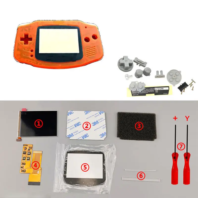 Ips V2 ЖК-экран с предварительно вырезанной оболочкой чехол для GBA подсветка lcd V2 экран 10 уровней высокой яркости Игровая приставка GBA корпус - Цвет: Clear Orange