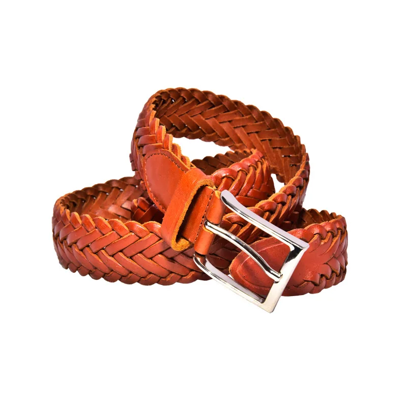 

Genuine Leather Men Casual Knit Handmade Pin Buckle Wide Belts