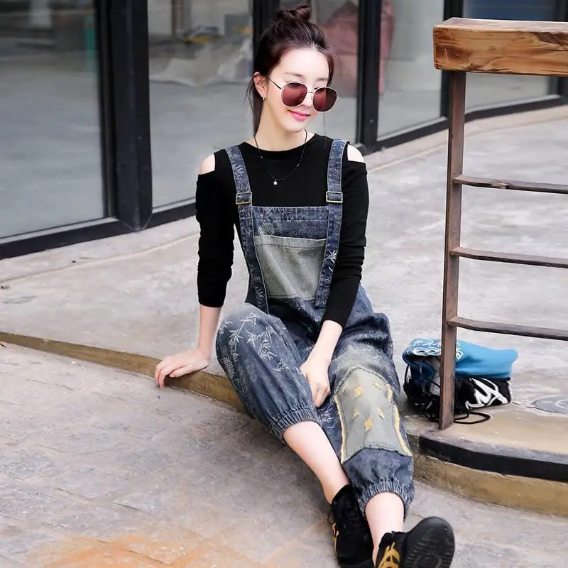 

Ladies Denim Overalls Bloomers Cropped Trousers Summer New Korean Version of The Straight Loose and Thin Overalls Overalls