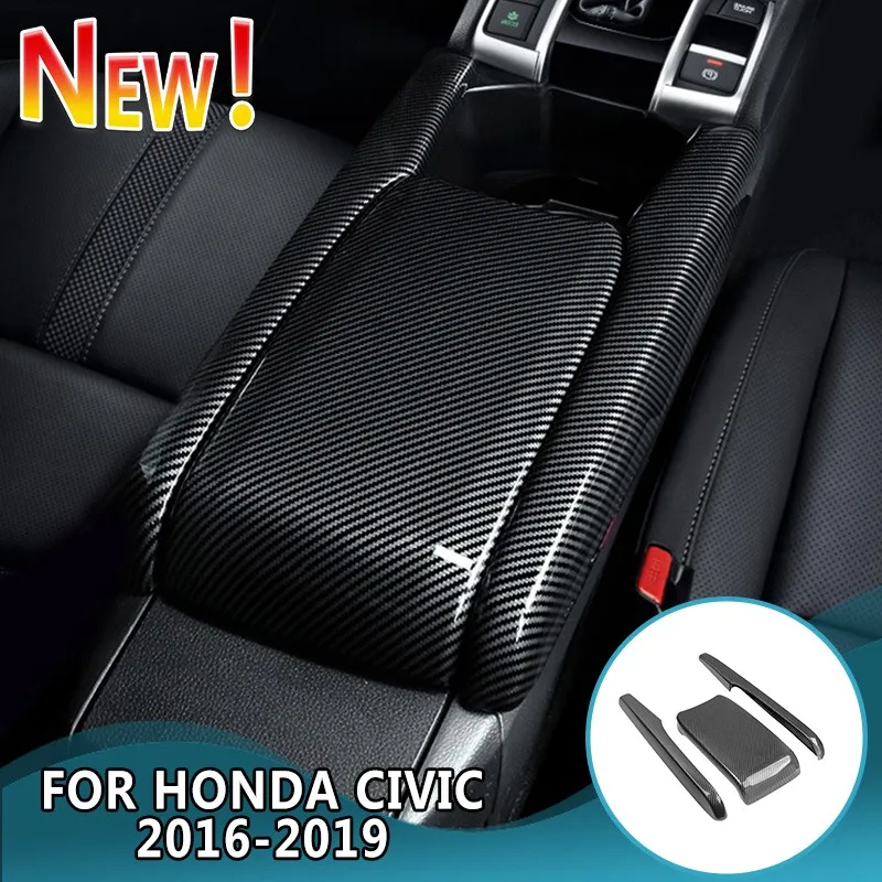 3pcs Pcmos ABS внутренняя коробка подлокотника декоративная панель для Honda Civic- углеродное волокно авто Интерьер молдинги наклейки Новые - Название цвета: 3pcs