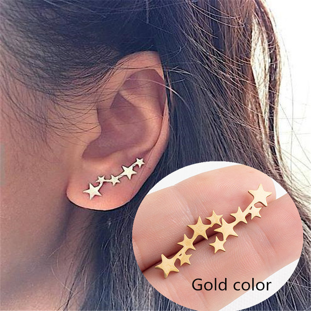 Steel Tiny Crescent Moon Stud star Earrings Boho Jewelry. Minimalist Earrings Gift