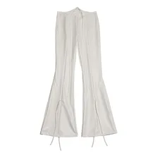 

2021 Popular Streetwear Women's Slim Trousers Solid Color Drawstring Pencil Pants Women's Autumn PU Leather Skinny Flared Pants