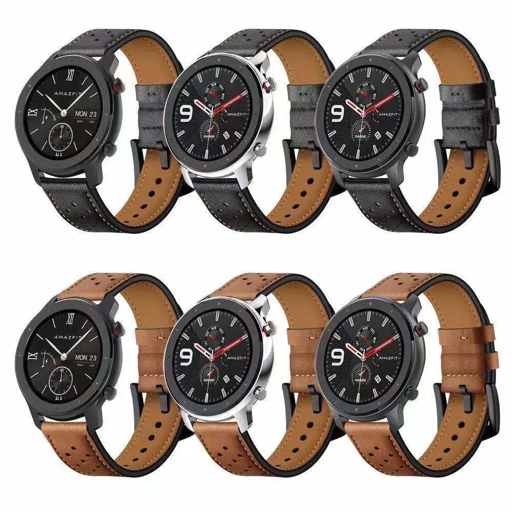 

22mm 20mm Leather strap for Huawei Watch GT GT2/Amazfit GTR Bip Sports Breathable bracelet strap for Samsung Galaxy Watch 3 Band