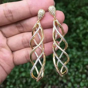 

ModemAngel Luxury Line Collection Full Micro Cubic Zirconia Pave Women Bridal Engagement Earring Jewelry Addiction
