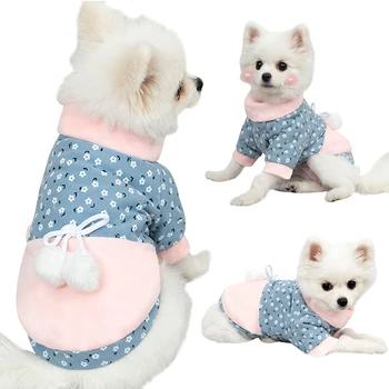 

Autumn Winter Thicken Warm Jacket Dog Clothes Puppy Floral Pattern Outfits Yorkies Dog Costume