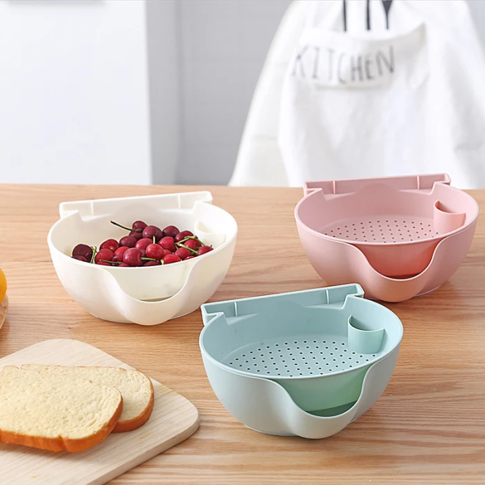 Multifunctional Double-layer Separation Design Drain Basket PP Material Mobile Phone Holder Drainable Lazy Fruit Basket