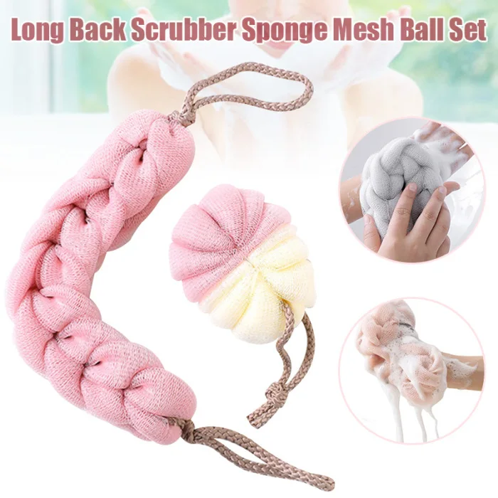 Горячая длинная спинка скруббер полотенце для ванной Loofahs душ Губка Сетка мяч набор для отшелушивания LSK99