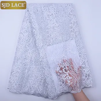SJD LACE Sky Blue Nigerian French Mesh Lace Fabric With Stones Newest African Net Lace Fabric For Wedding Party Dress Sew A1840 2