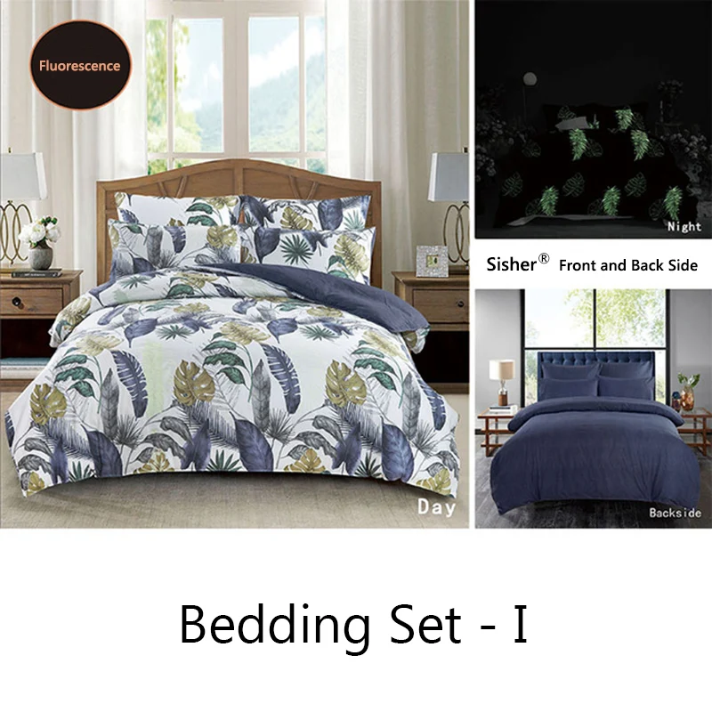 

Sisher Luminous King Bedding Set Plant Printed Duvet Cover Sets Euro Pastel Bed Sheet Single Double Queen Bedclothes Quiltcovers