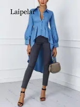 ^#Cheap 2019 Women Fashion Office Elegant Workwear Casual Shirt Ladies Top Lantern Sleeve Button Design Dip Hem Blouse ^#Cheap 2019 Women Fashion Office Elegant Workwear Casual Shirt Ladies Top Lantern Sleeve Button Design Dip Hem Blouse