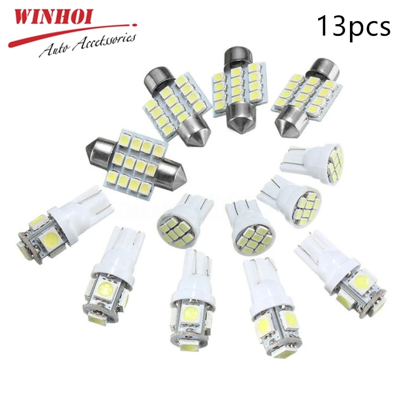 13 шт. T10 Led W5W Canbus без ошибок 5smd + 1210 8SMD 3528 31 мм 12SMD автомобильный купольный