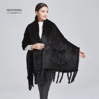 

Huanhou queen Real Nature Mink Fur Shawl,Fashion Warm and Comfortable,Real Mink Fur Shawl Knitted Scarves.