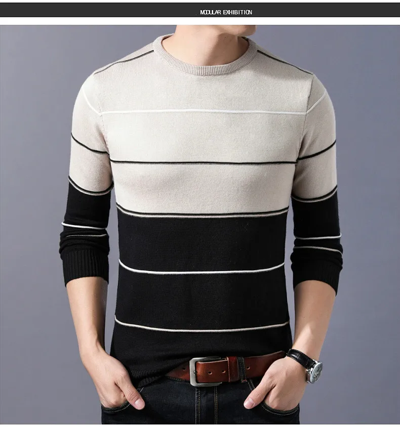 Мужские свитера, осень, мужские полосатые свитера с круглым вырезом, Мужская облегающая трикотажная одежда, пуловер, мужской разноцветный классический свитер, M-3XL