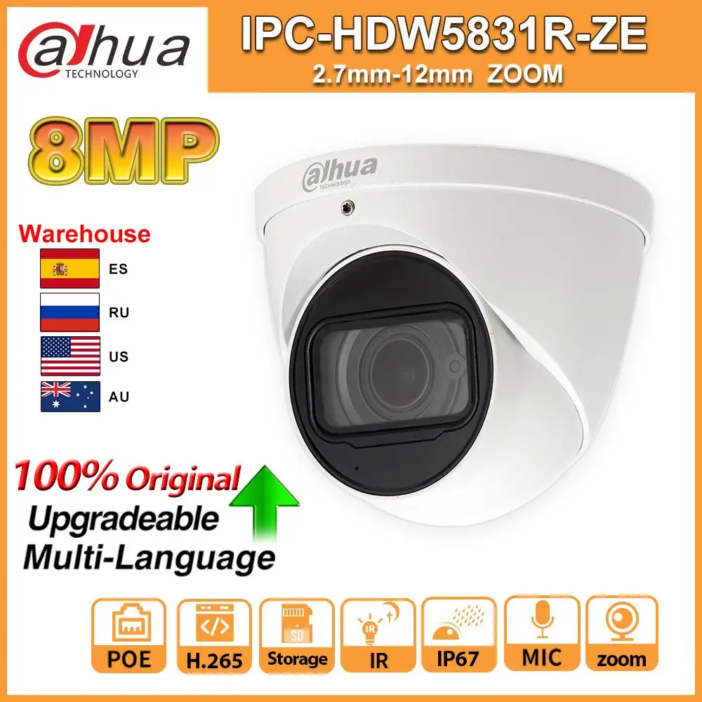 

Original Dahua IPC-HDW5831R-ZE International Version 8MP camera IPC WDR Dome IP Camera ZOOM MIC POE DH-IPC-HDW5831R-ZE
