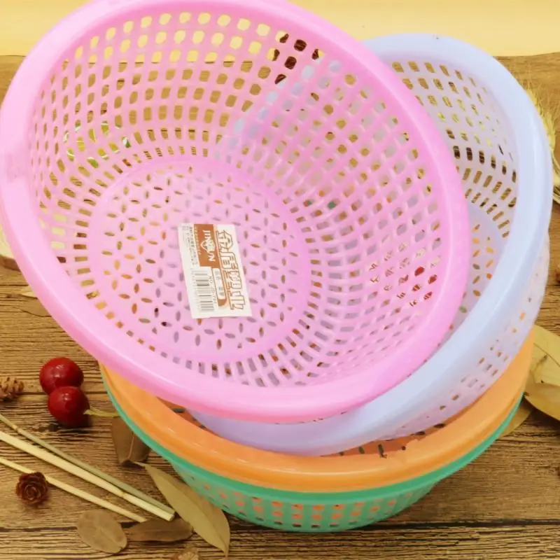 

Plastic Vegetable Basket Fruit Basket Drain Basket Thick Mesh Basket cai luo Washing Basin Circle Filtration Sieve [5]