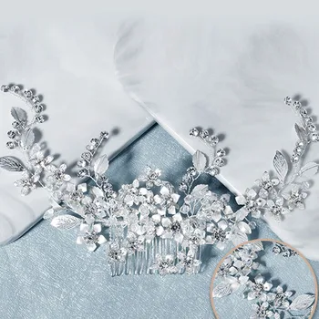 

GETNOIVAS Elegant Women Wedding Hair Combs Bride Copper Flower Leaf Rhinestones Handmade Hair Jewelry Headpeice Accessories SL