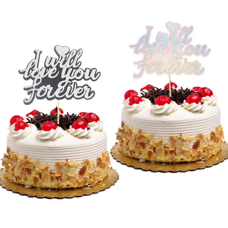 Gillter cake topper Flags I will love you forever Happy Birthday Cake Toppers Kids Gift Wedding Baby Shower Party Baking DIY New