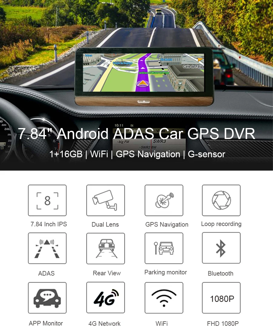 car navigation system 8 inch 4G ADAS Car DVR Android Car Dashboard Dash Camera GPS Navigation FHD 1080P Dual Lens Car Video Recorder DVR Rearview Cam car navigation