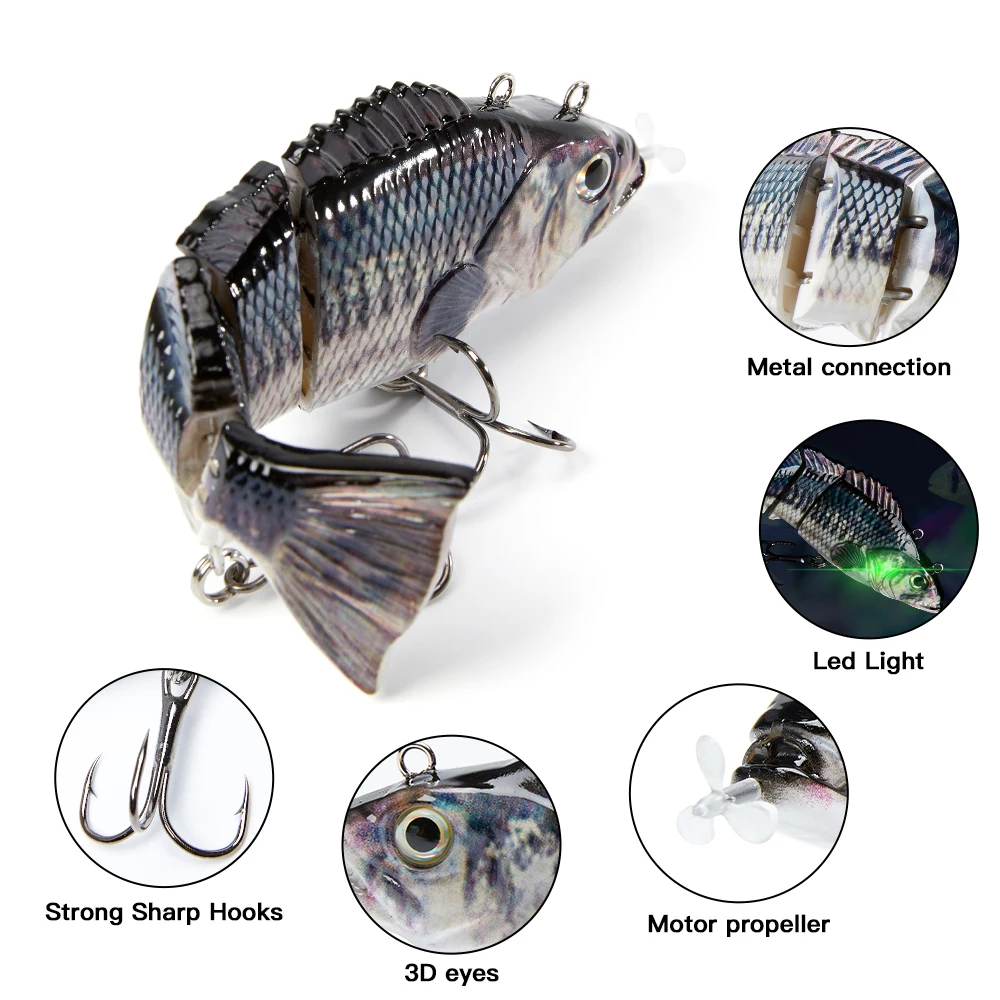 

Robotic Fishing Lure Auto Whopper Popper Electric Lure Bait Wobblers For 4-Segement Swimbait USB Rechargeable Flashing LED Light