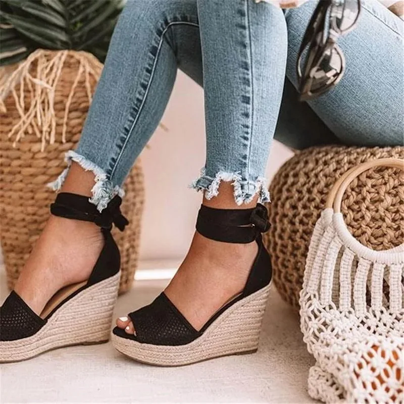

Women Wedge Sandals Female Floral Bowknot Platform 2020 Fashion High Heel Sandals Fashion Ankle Strap Open Toe Ladies Shoes