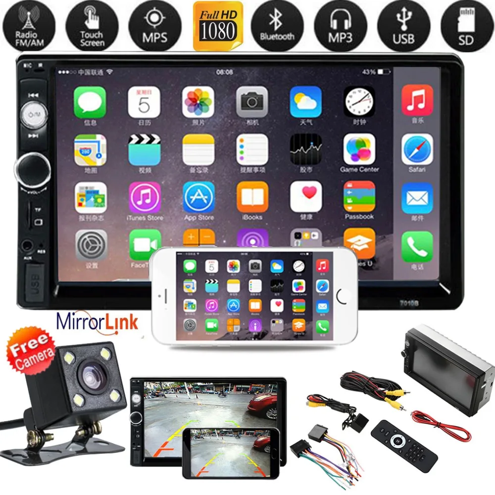 

Vehicle Car Black 2 Din MP5 Player Radio Stereo 7 Inch HD Touch Screen with Reverse Camera Mirror Link