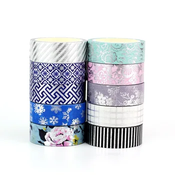 

NEW Wholesale Decor Silver Foil Washi Tapes Flowers and Grid for Scrapbooking Planner Adhesive Masking Tapes Kawaii Stationery