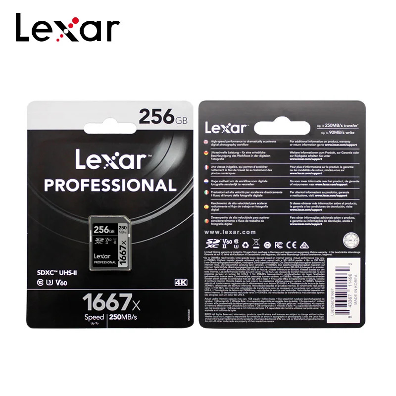 Lexar карта памяти 1667x SD Card 64 Гб 128 C10 256 ГБ V60 250 МБ/с. SDXC/SDHC U3 UHS-II класс 10 для 3D 4K видео Камера