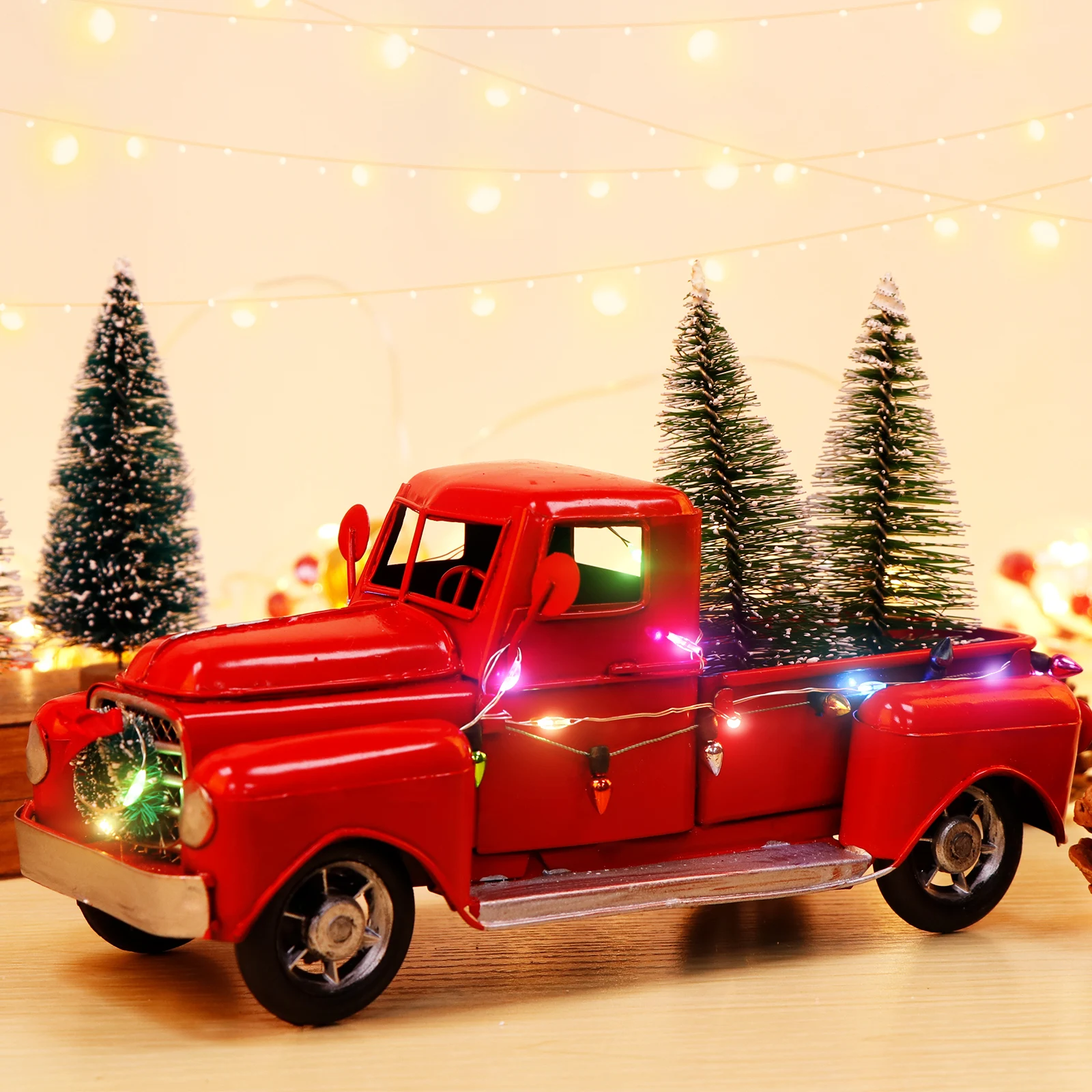 Ourwarm Christmas Farmhouse Red Truck Decor Led String Lights Vintage