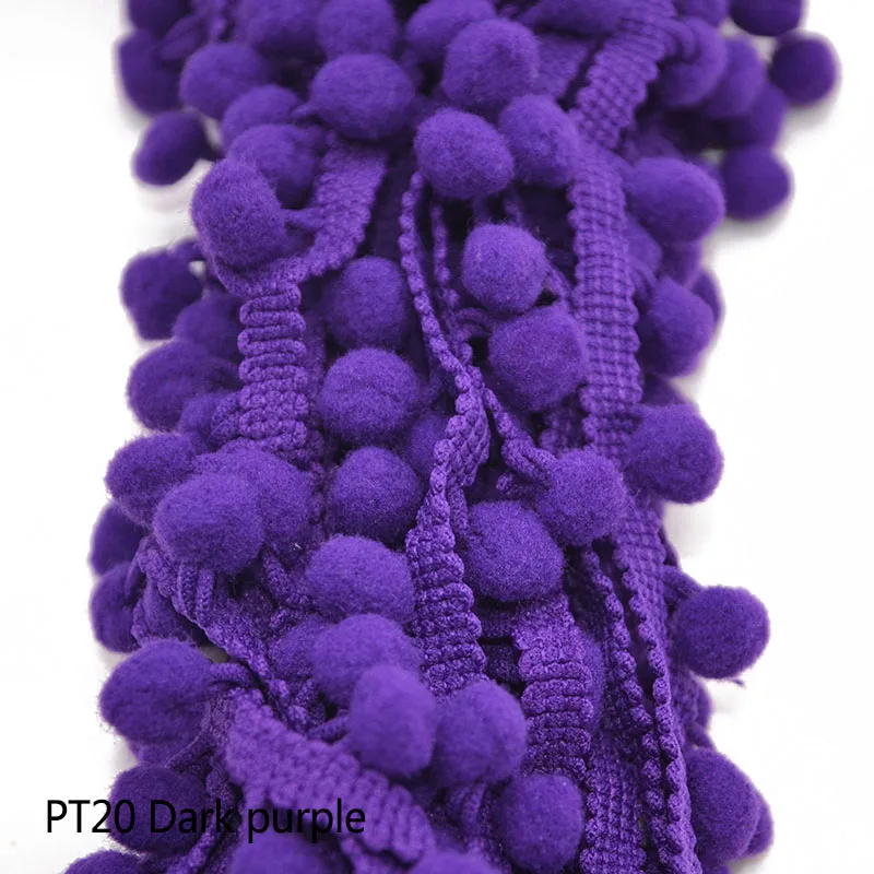 PT20 Dark purple 5 ярдов/партия 1 см меховой помпон отделкой Pom с помпоном-кисточкой оплетки кисточкой лента с бахромой с шариками кружевная ткань для творчества Материал принадлежности для шитья - Цвет: PT20 Dark purple